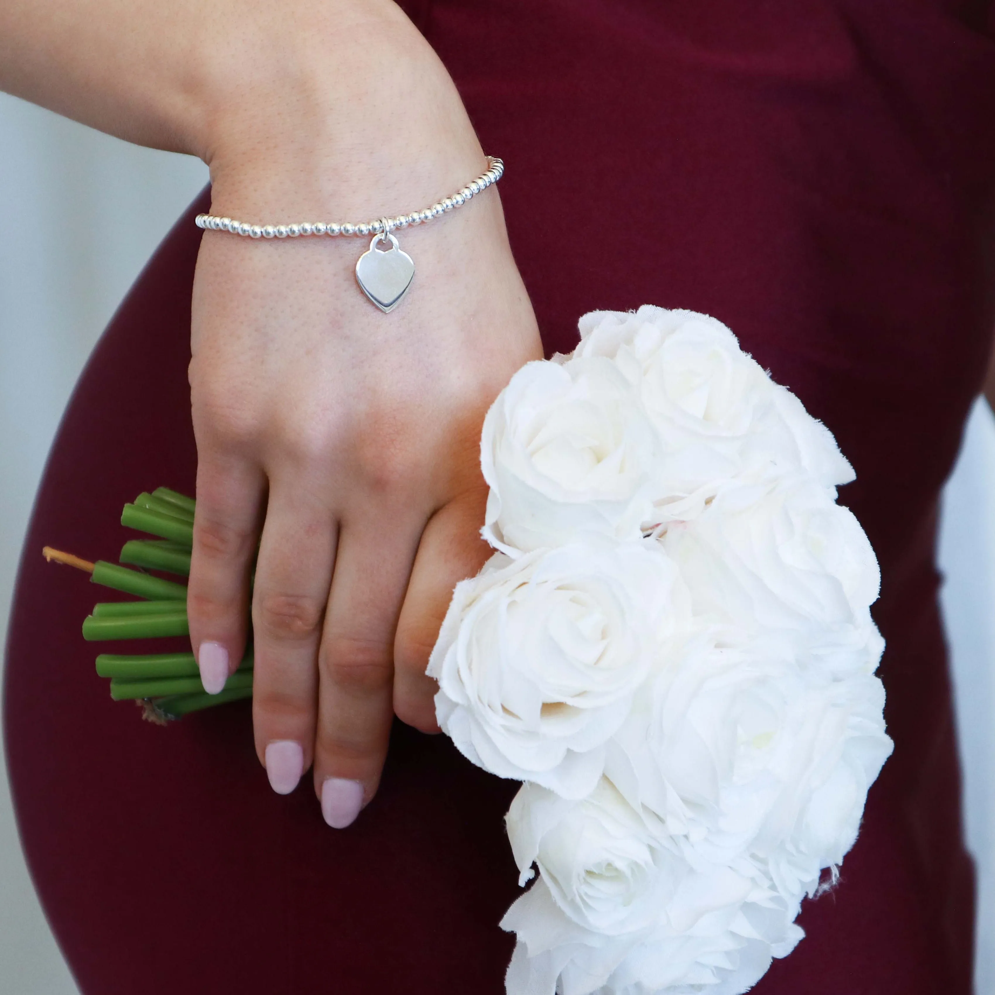 Engravable Heart- 925 Sterling Silver Stretch Bracelet S, M, L