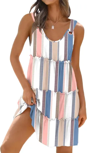 ETCYY Sundresses for Women 2025 Vacation Swimsuit Cover Ups Boho Floral Beach Dress T-Shirts Tank Dresses