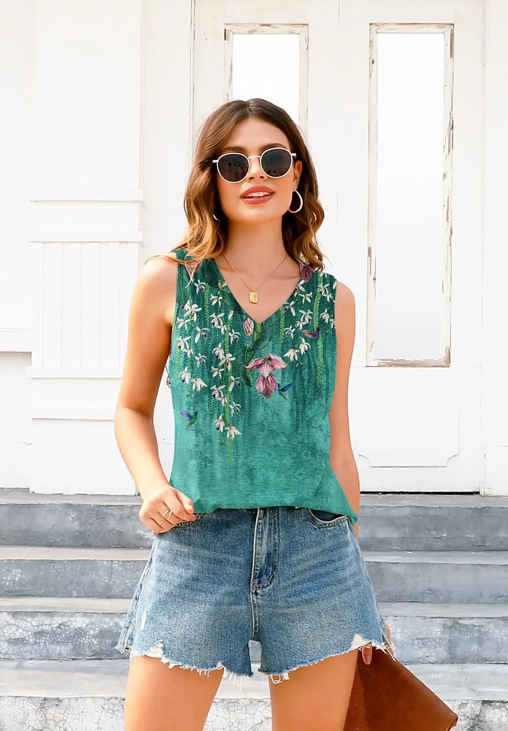 ETCYY Womens Summer Tops Sexy Tie Dye V Neck Tank Top Loose Fit Cute Printed Workout Sleeveless T Shirts