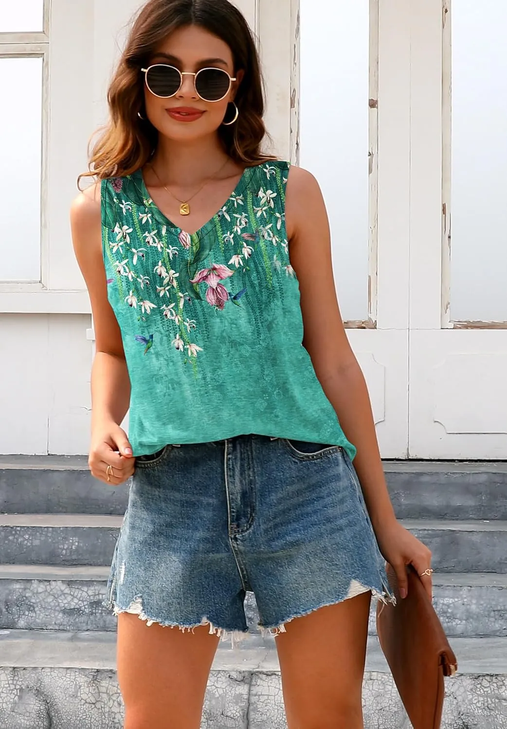 ETCYY Womens Summer Tops Sexy Tie Dye V Neck Tank Top Loose Fit Cute Printed Workout Sleeveless T Shirts