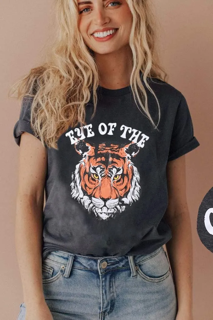 Eye of The Tiger Shirt Women Vintage Tiger Printed Short Sleeve Tshirt Throwback Concert T-Shirts Casual Tee Tops