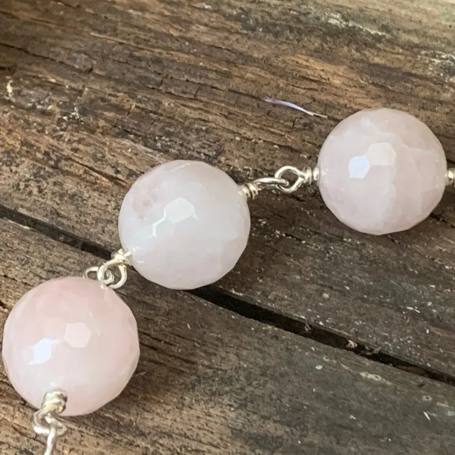 Faceted Rose quartz and Sterling silver bracelet
