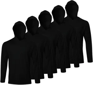 Facitisu Men Long Sleeve Tee Shirts with Hooded 5 Pack Athletic Pullover Dry Fit Sweatshirts Gym Hoodies