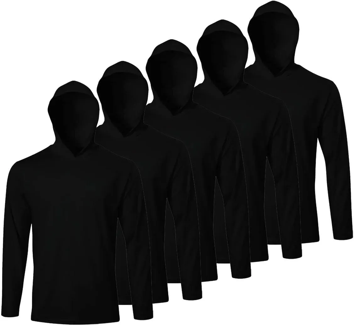 Facitisu Men Long Sleeve Tee Shirts with Hooded 5 Pack Athletic Pullover Dry Fit Sweatshirts Gym Hoodies