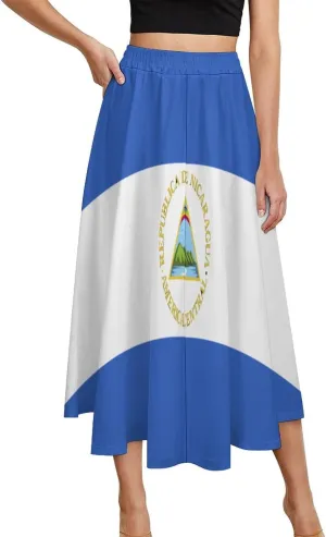 Fattyeery Womens Skirts Nicaragua Flag Prints High Waist Midi Skirt Athletic for Summer Dress Skorts Casual Knee Length Skirt
