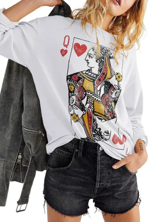 Fazortev Womens Crewneck Graphic Sweatshirts Queen Of Hearts Long Sleeve Shirts Cute Loose Fit Casual Pullover Tops