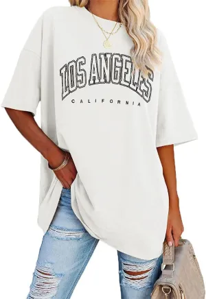 Fazortev Womens Oversized Los Angeles California Graphic T Shirts Half Sleeve Summer Loose Casual Tees Tunic Tops