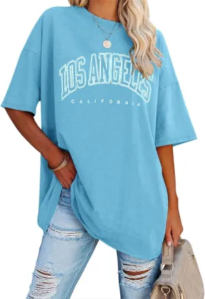 Fazortev Womens Oversized Los Angeles California Graphic T Shirts Half Sleeve Summer Loose Casual Tees Tunic Tops