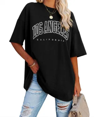 Fazortev Womens Oversized Los Angeles California Graphic T Shirts Half Sleeve Summer Loose Casual Tees Tunic Tops