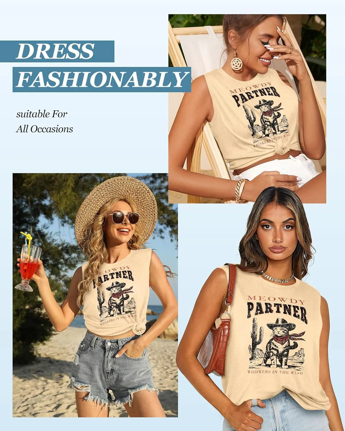 Flafens Tank Top for Women - Cute Womens Summer Graphic Cotton Sleeveless T Shirts Crewneck Tops Workout Gym Basic Tunic