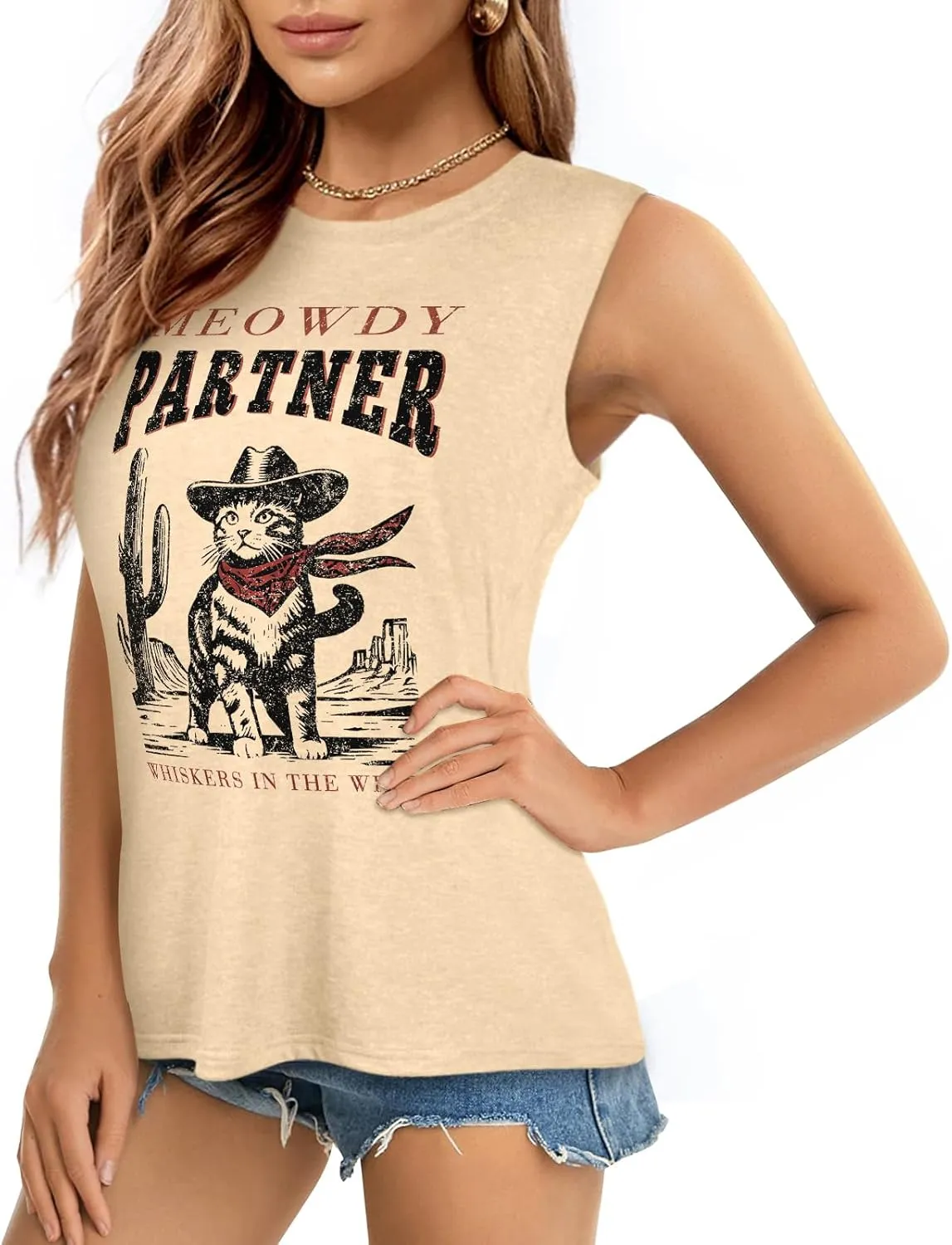 Flafens Tank Top for Women - Cute Womens Summer Graphic Cotton Sleeveless T Shirts Crewneck Tops Workout Gym Basic Tunic