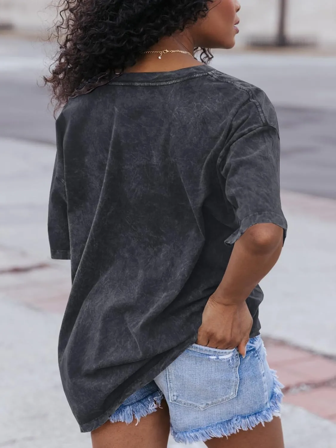 Flowyair Womens Oversized T Shirts Summer Loose Fit Cotton Short Sleeve Basic Tees Casual V Neck Boyfriend Tunic Tops