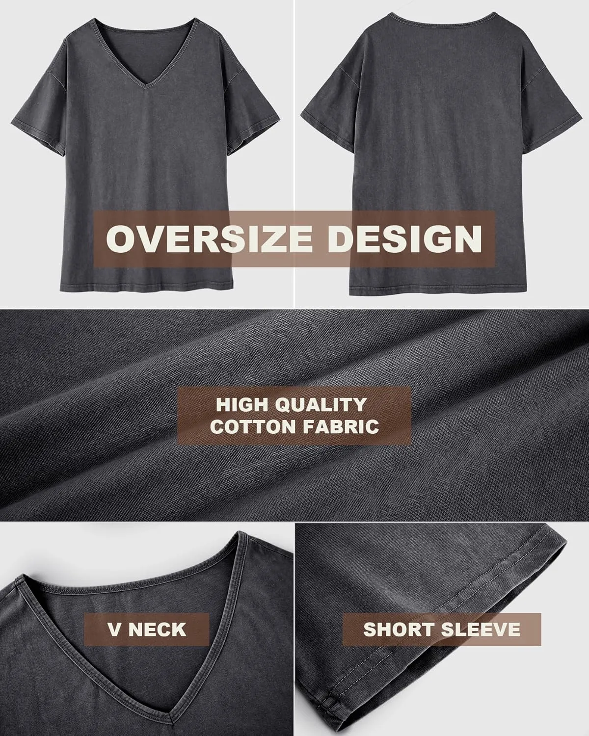 Flowyair Womens Oversized T Shirts Summer Loose Fit Cotton Short Sleeve Basic Tees Casual V Neck Boyfriend Tunic Tops