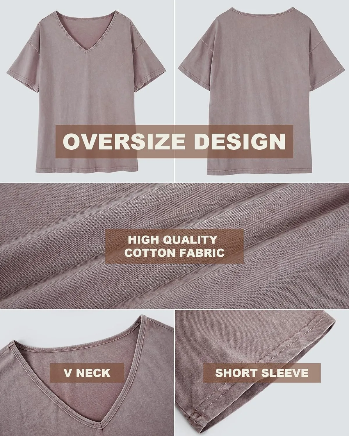 Flowyair Womens Oversized T Shirts Summer Loose Fit Cotton Short Sleeve Basic Tees Casual V Neck Boyfriend Tunic Tops