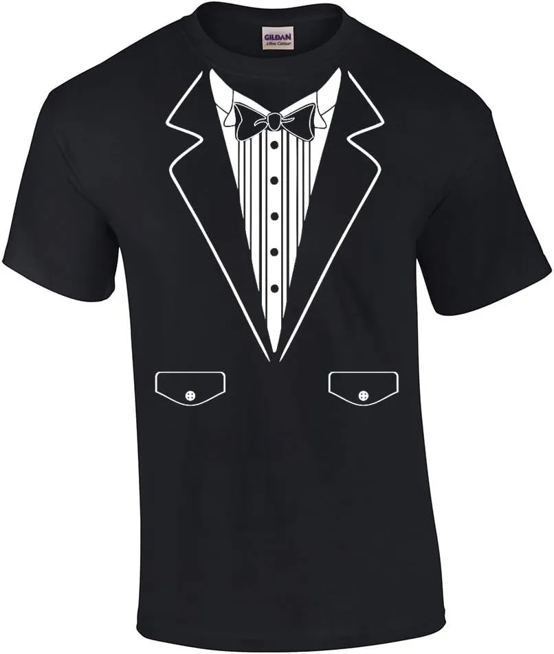 Funny Formal Tuxedo with Bowtie Classy Men's Short Sleeve T-Shirt Humorous Wedding Bachelor Party Retro Tee