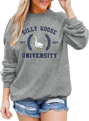 Funny Goose Graphic Sweatshirt For Women Cute Printed Crewneck Sweater Pullover With Sayings Long Sleeve T Shirts