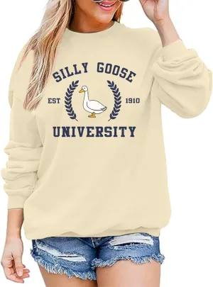 Funny Goose Graphic Sweatshirt For Women Cute Printed Crewneck Sweater Pullover With Sayings Long Sleeve T Shirts