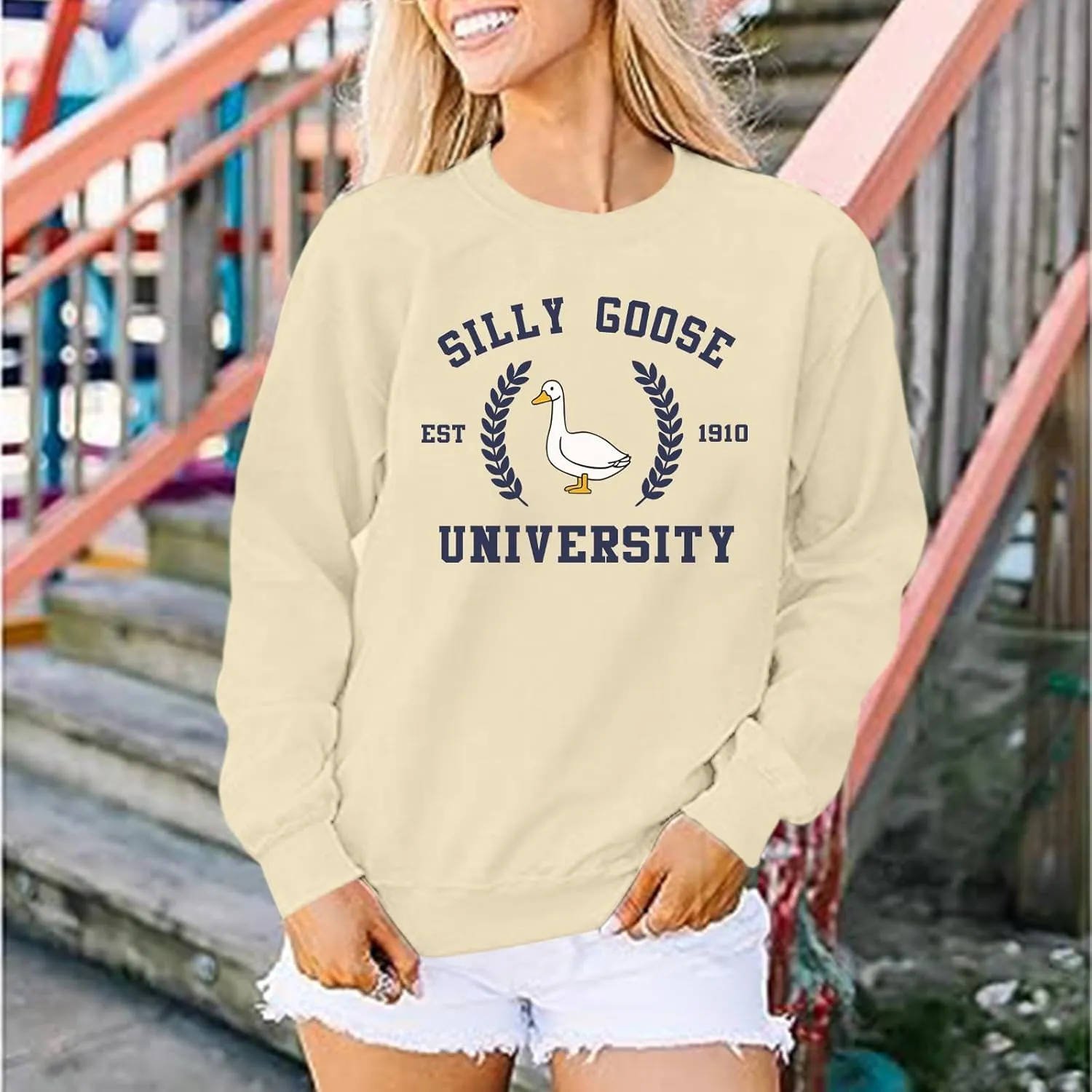 Funny Goose Graphic Sweatshirt For Women Cute Printed Crewneck Sweater Pullover With Sayings Long Sleeve T Shirts