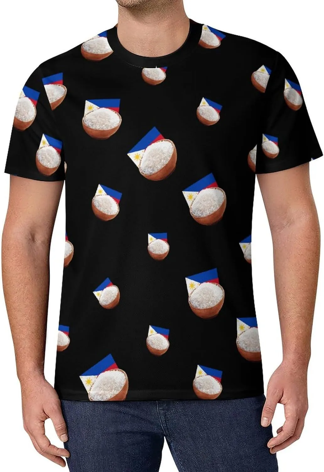 Funny Philippines Rice Men's Short Sleeve Tee Casual Crew Neck T-Shirts Summer Workout Tops Graphic