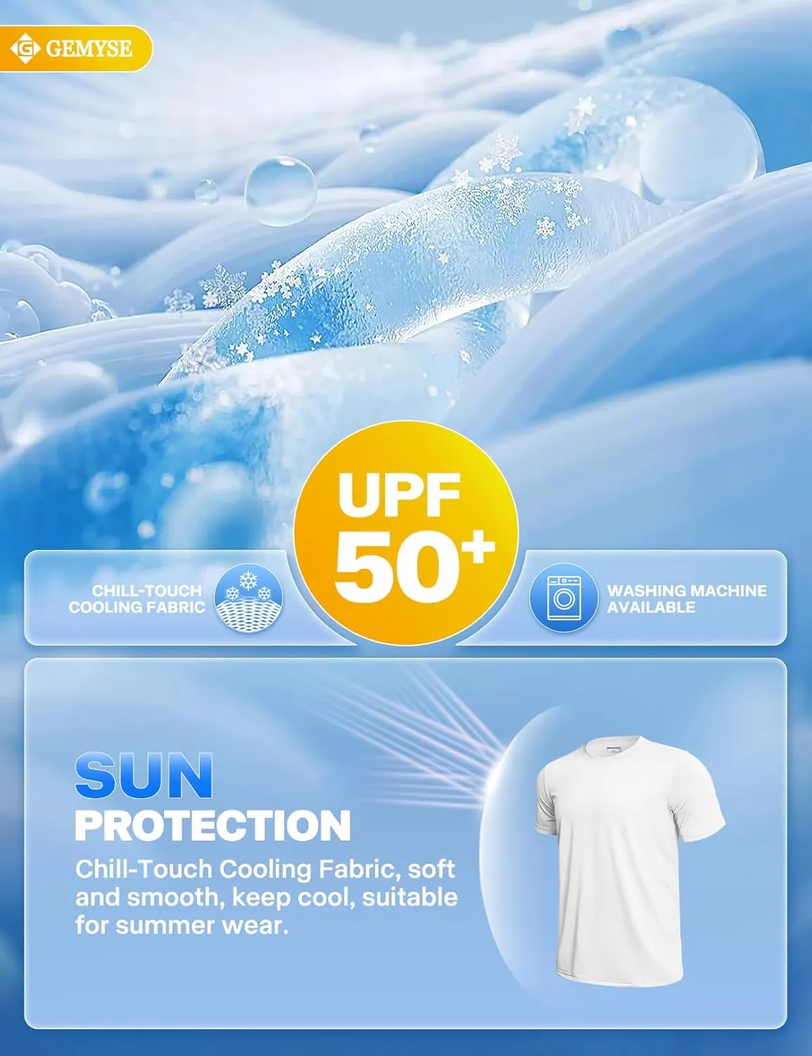 GEMYSE Men's Running Short Sleeve Shirt Sun Protection Quick Dry Moisture Wicking T-Shirts UPF 50  for Workout