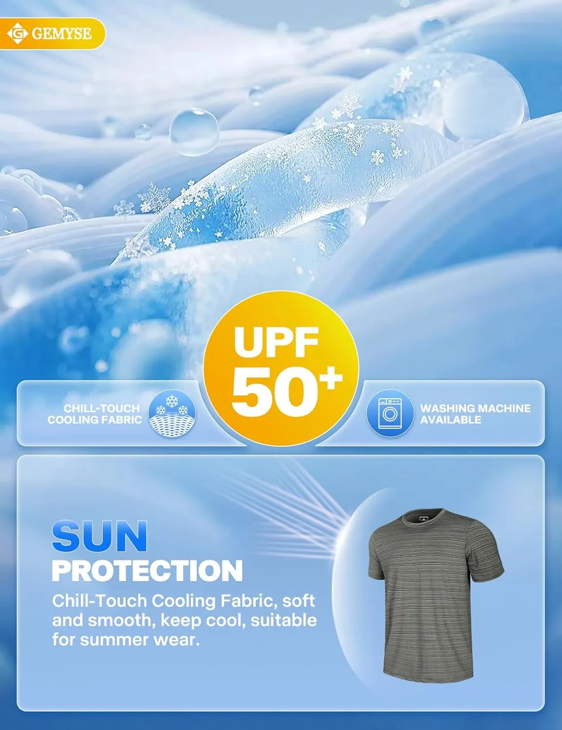 GEMYSE Men's Running Short Sleeve Shirt Sun Protection Quick Dry Moisture Wicking T-Shirts UPF 50  for Workout