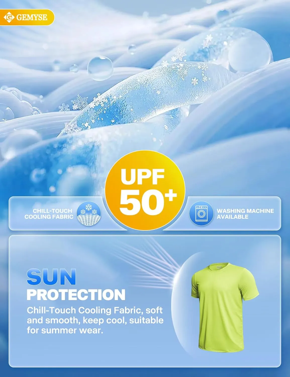 GEMYSE Men's Running Short Sleeve Shirt Sun Protection Quick Dry Moisture Wicking T-Shirts UPF 50  for Workout