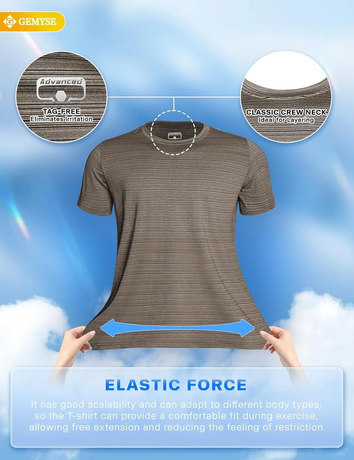 GEMYSE Men's Running Short Sleeve Shirt Sun Protection Quick Dry Moisture Wicking T-Shirts UPF 50  for Workout