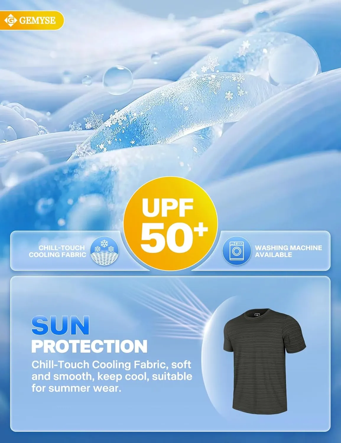 GEMYSE Men's Running Short Sleeve Shirt Sun Protection Quick Dry Moisture Wicking T-Shirts UPF 50  for Workout