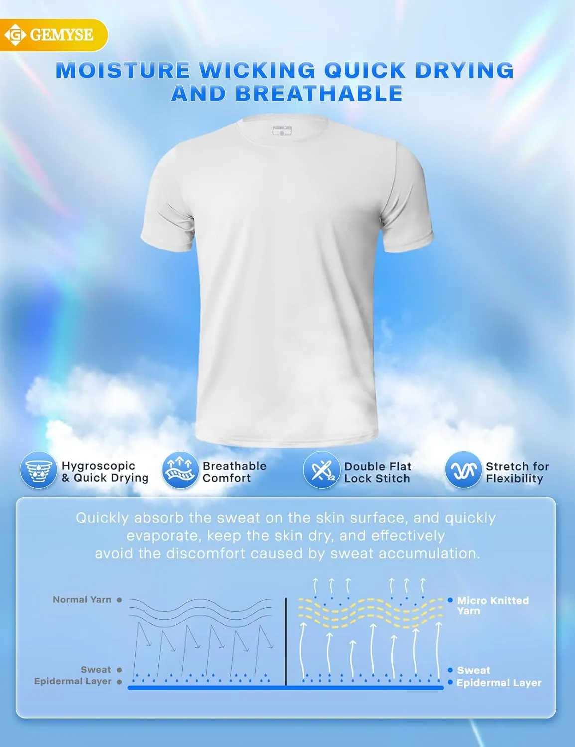 GEMYSE Men's Running Short Sleeve Shirt Sun Protection Quick Dry Moisture Wicking T-Shirts UPF 50  for Workout