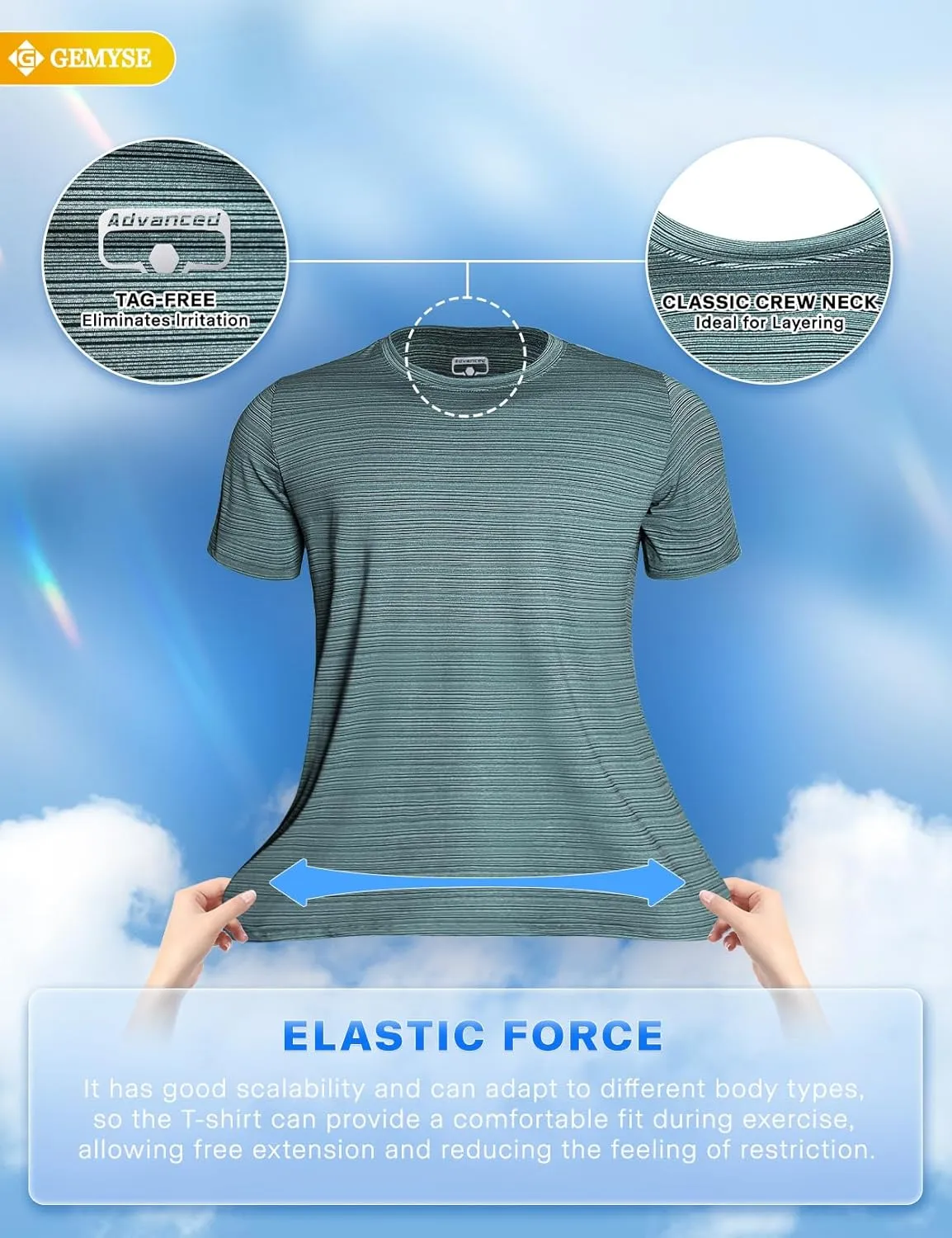GEMYSE Men's Running Short Sleeve Shirt Sun Protection Quick Dry Moisture Wicking T-Shirts UPF 50  for Workout