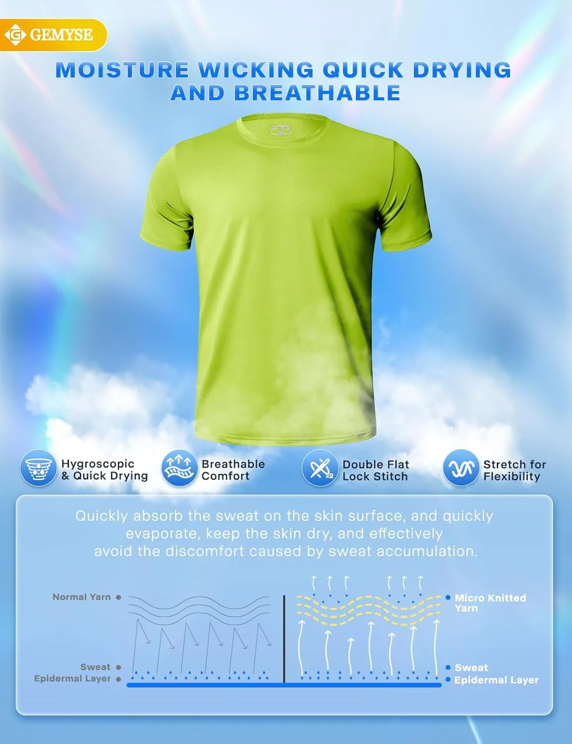 GEMYSE Men's Running Short Sleeve Shirt Sun Protection Quick Dry Moisture Wicking T-Shirts UPF 50  for Workout