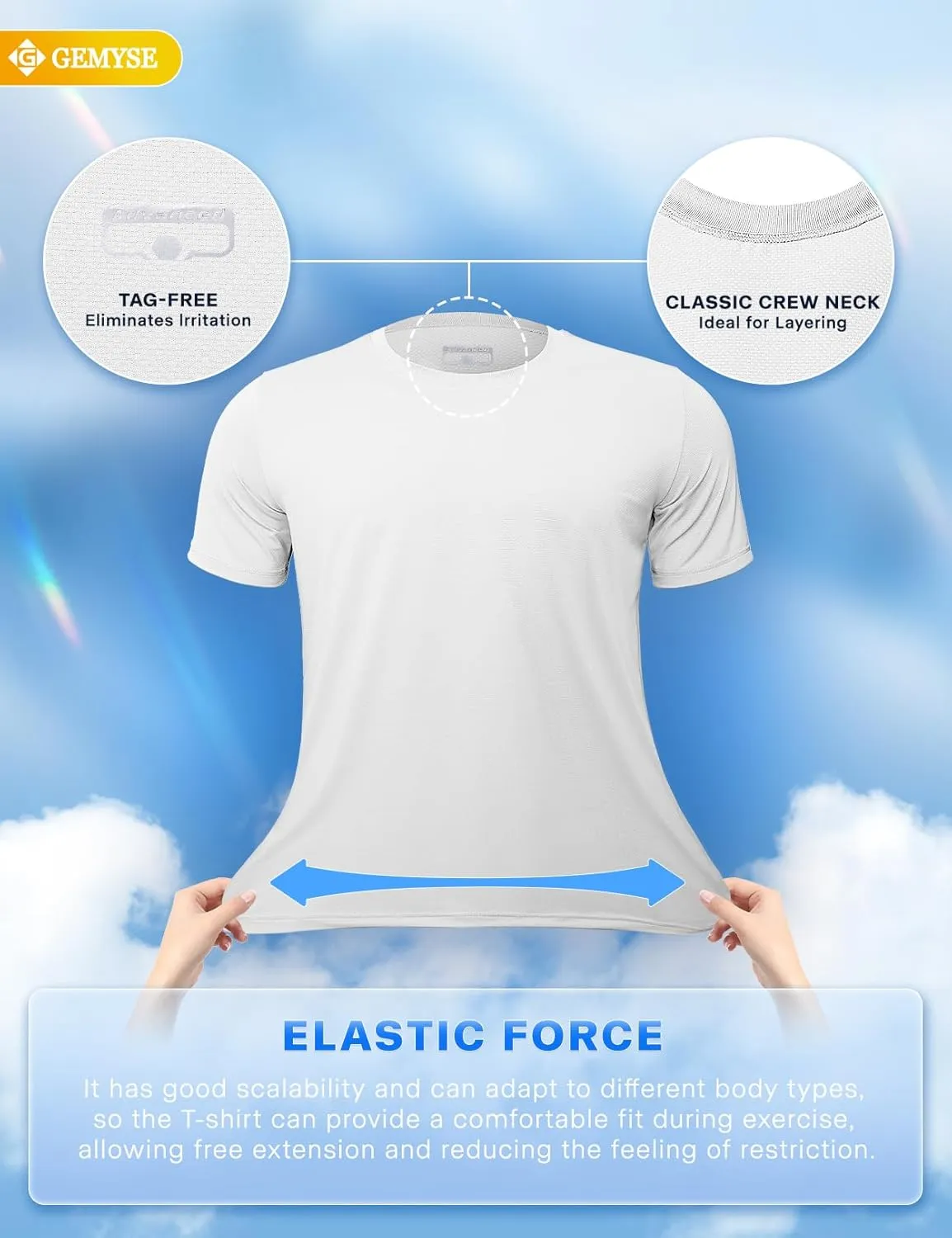 GEMYSE Men's Running Short Sleeve Shirt Sun Protection Quick Dry Moisture Wicking T-Shirts UPF 50  for Workout