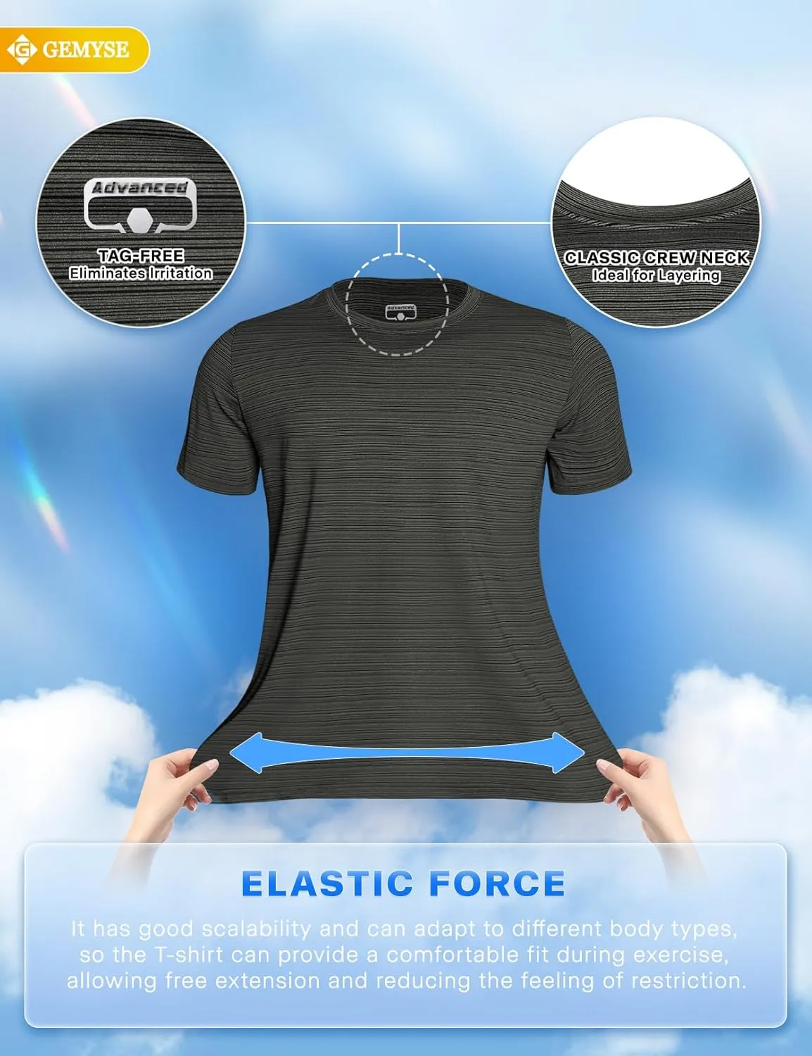 GEMYSE Men's Running Short Sleeve Shirt Sun Protection Quick Dry Moisture Wicking T-Shirts UPF 50  for Workout