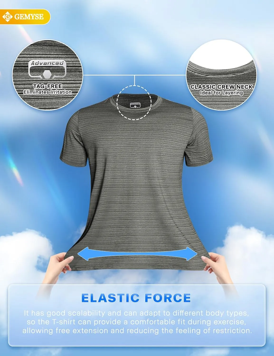 GEMYSE Men's Running Short Sleeve Shirt Sun Protection Quick Dry Moisture Wicking T-Shirts UPF 50  for Workout