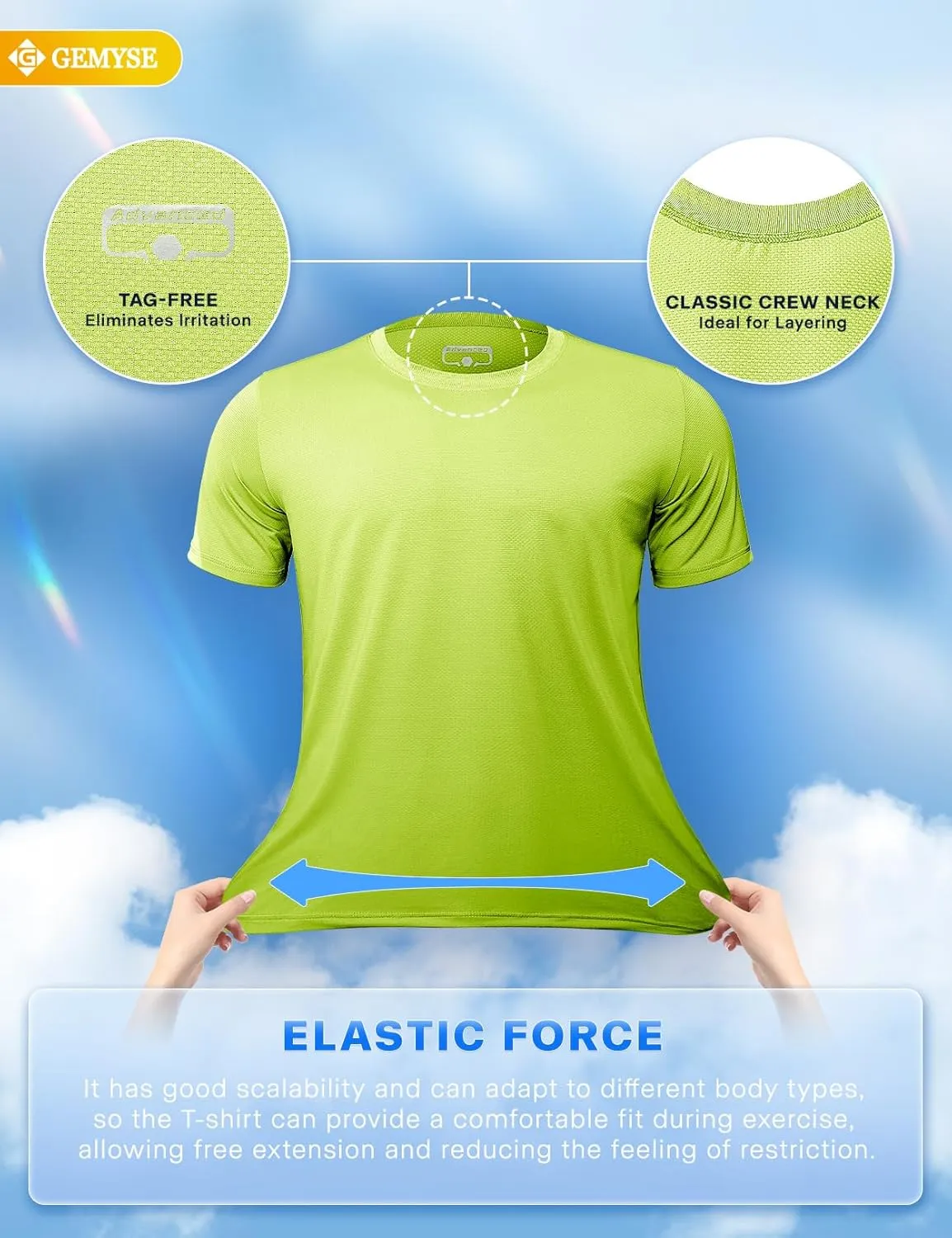 GEMYSE Men's Running Short Sleeve Shirt Sun Protection Quick Dry Moisture Wicking T-Shirts UPF 50  for Workout