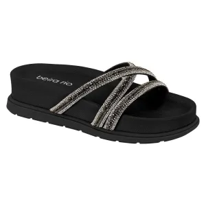Glitter Strappy Black Chunky Sandals