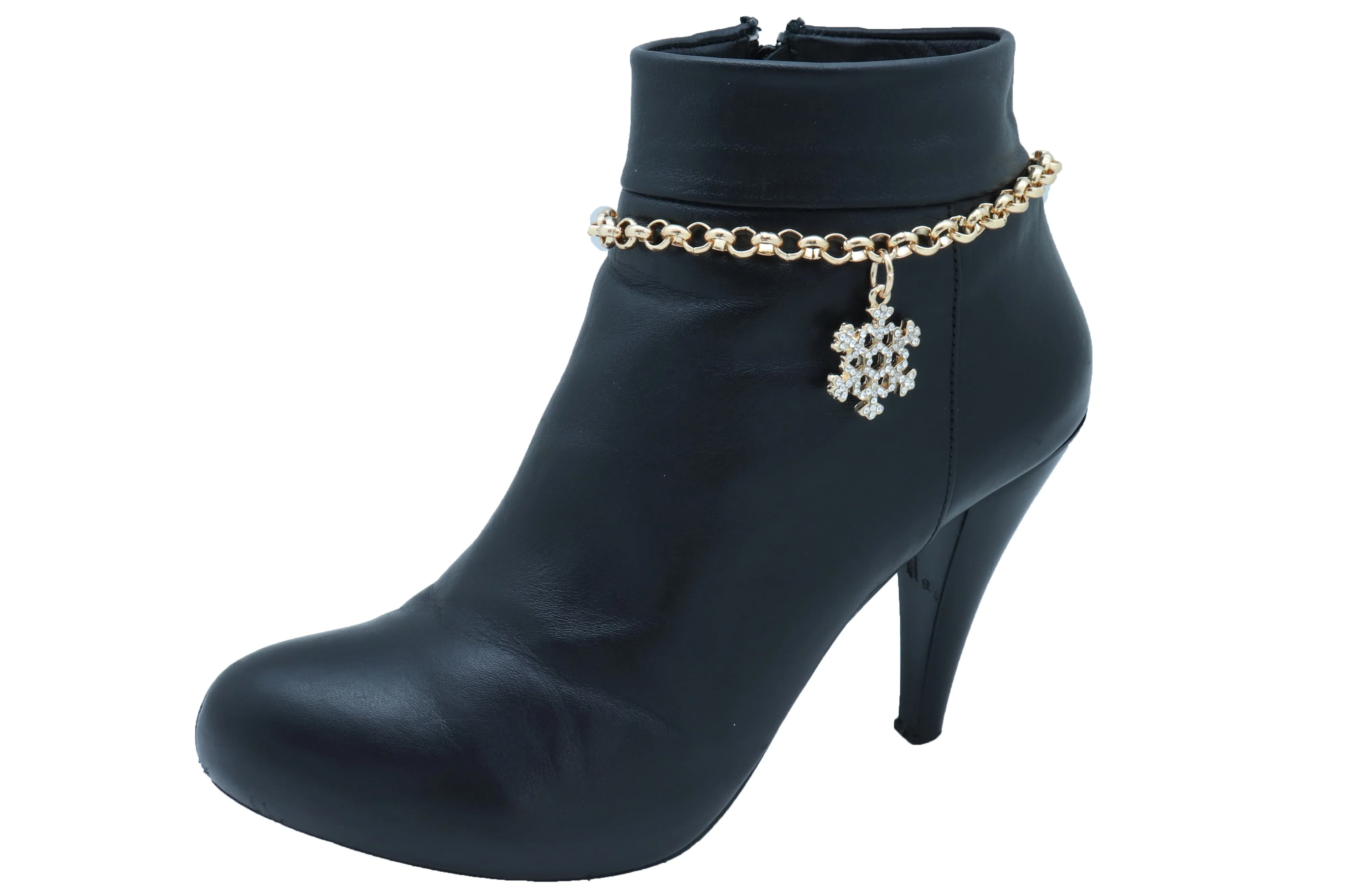 Gold Metal Chain Boot Bracelet Anklet Snowflake Shoe Bling Charm Jewelry