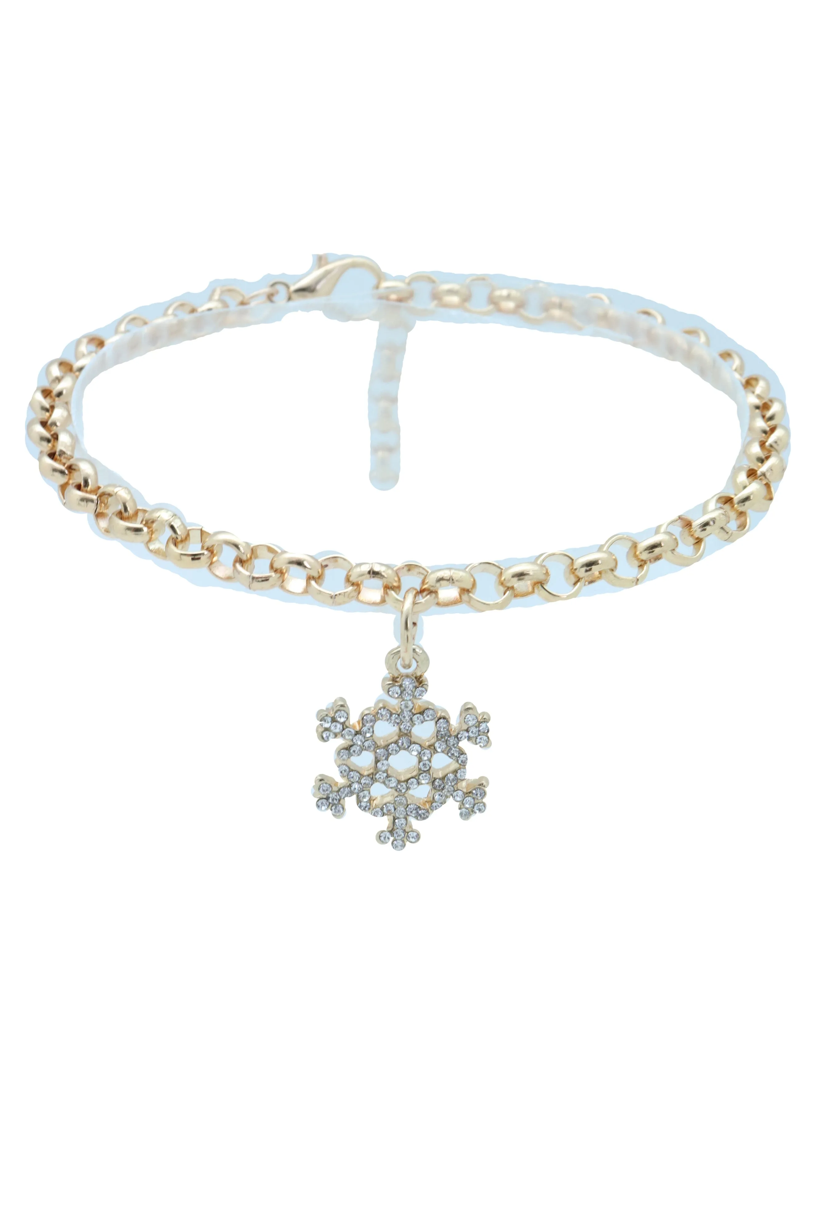 Gold Metal Chain Boot Bracelet Anklet Snowflake Shoe Bling Charm Jewelry