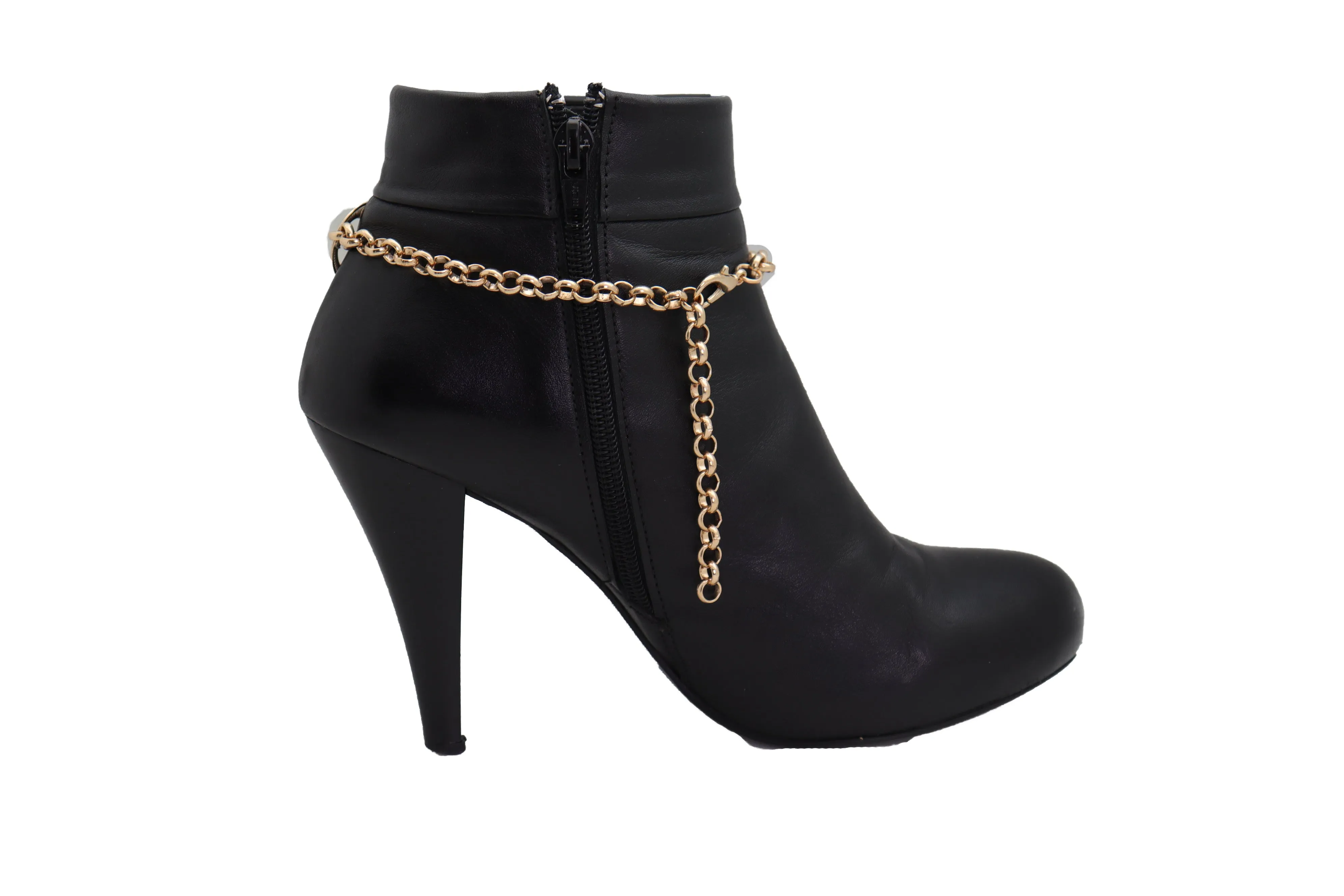 Gold Metal Chain Boot Bracelet Shoe Infinity Circles Charm Anklet