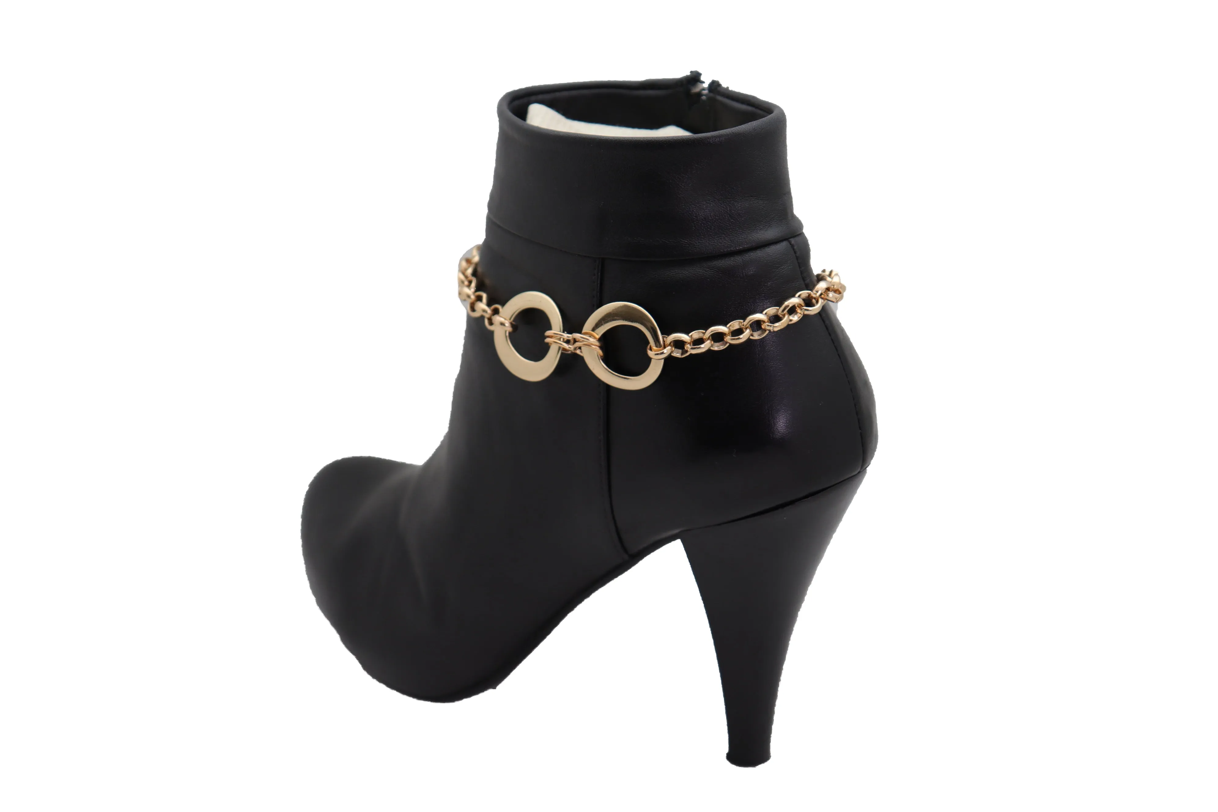 Gold Metal Chain Boot Bracelet Shoe Infinity Circles Charm Anklet