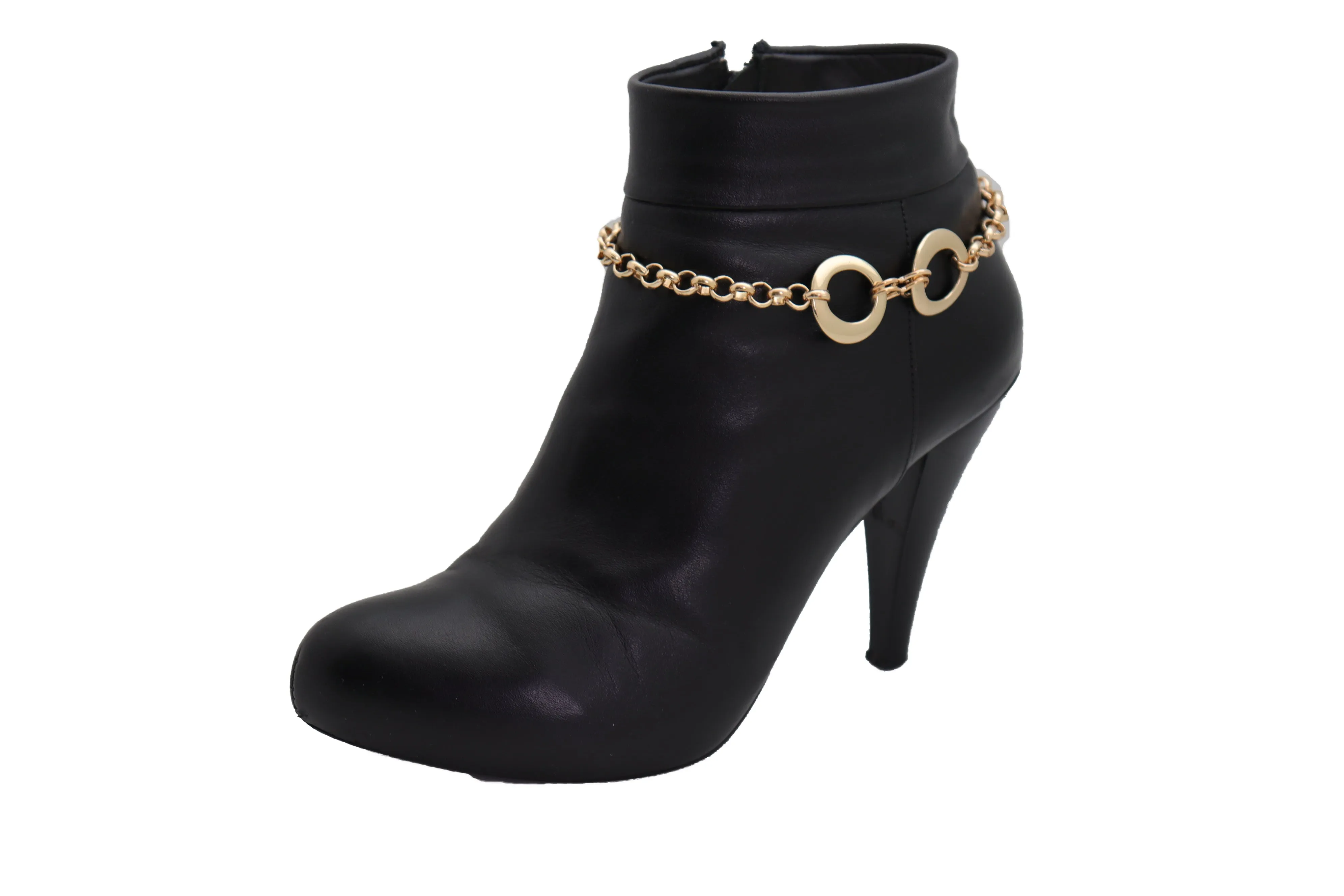 Gold Metal Chain Boot Bracelet Shoe Infinity Circles Charm Anklet