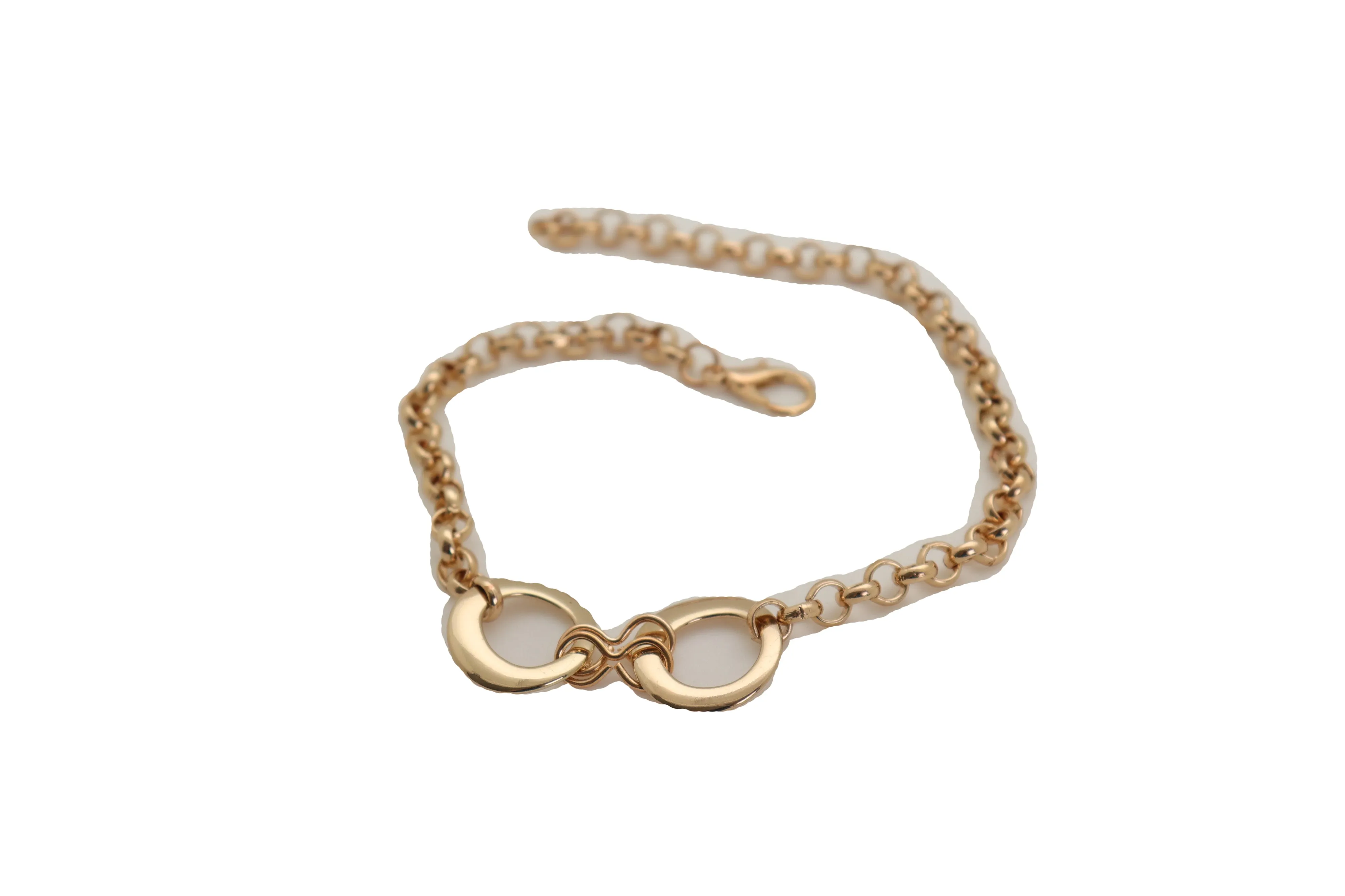 Gold Metal Chain Boot Bracelet Shoe Infinity Circles Charm Anklet