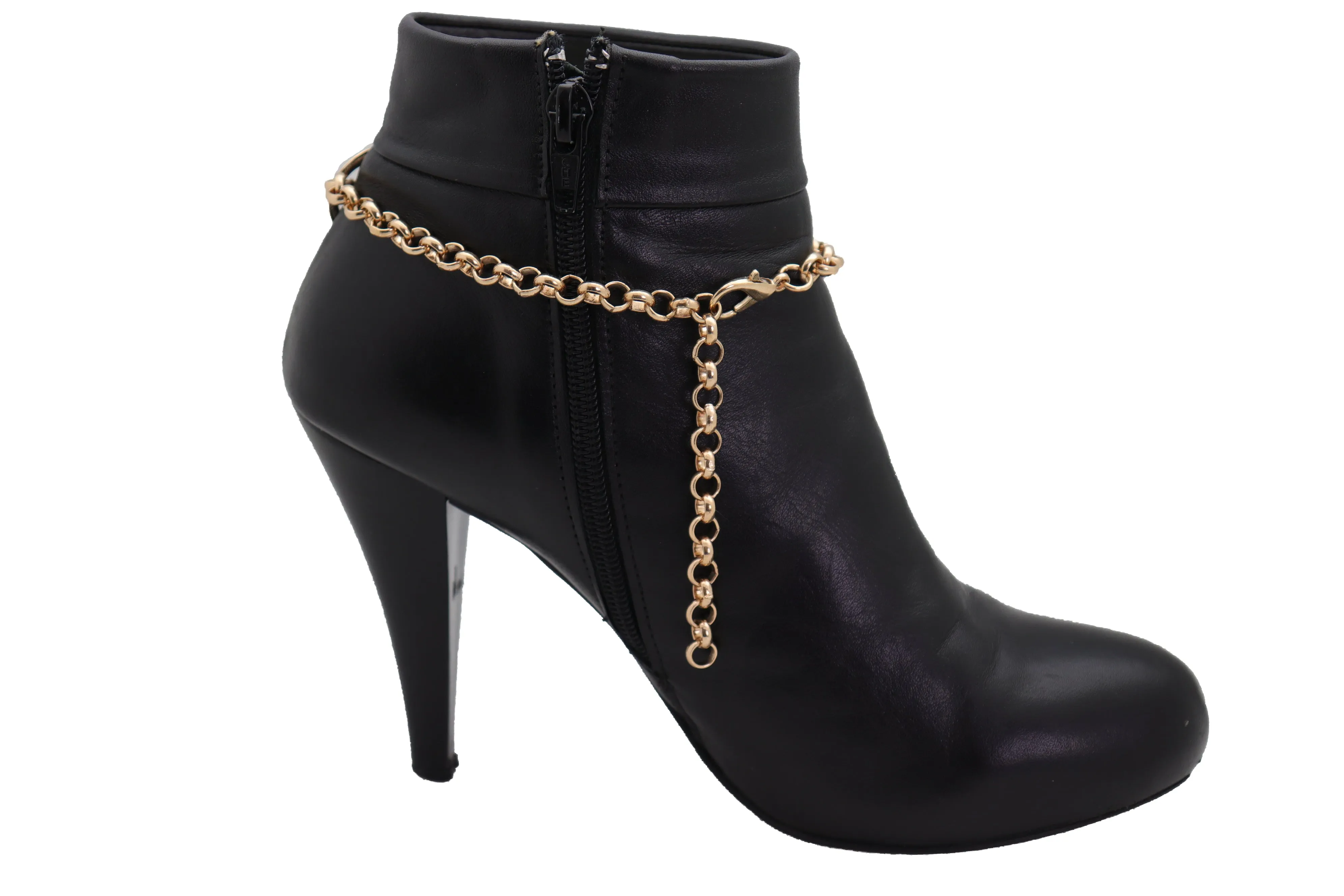 Gold Metal Chain Boot Bracelet Shoe Infinity Circles Charm Anklet