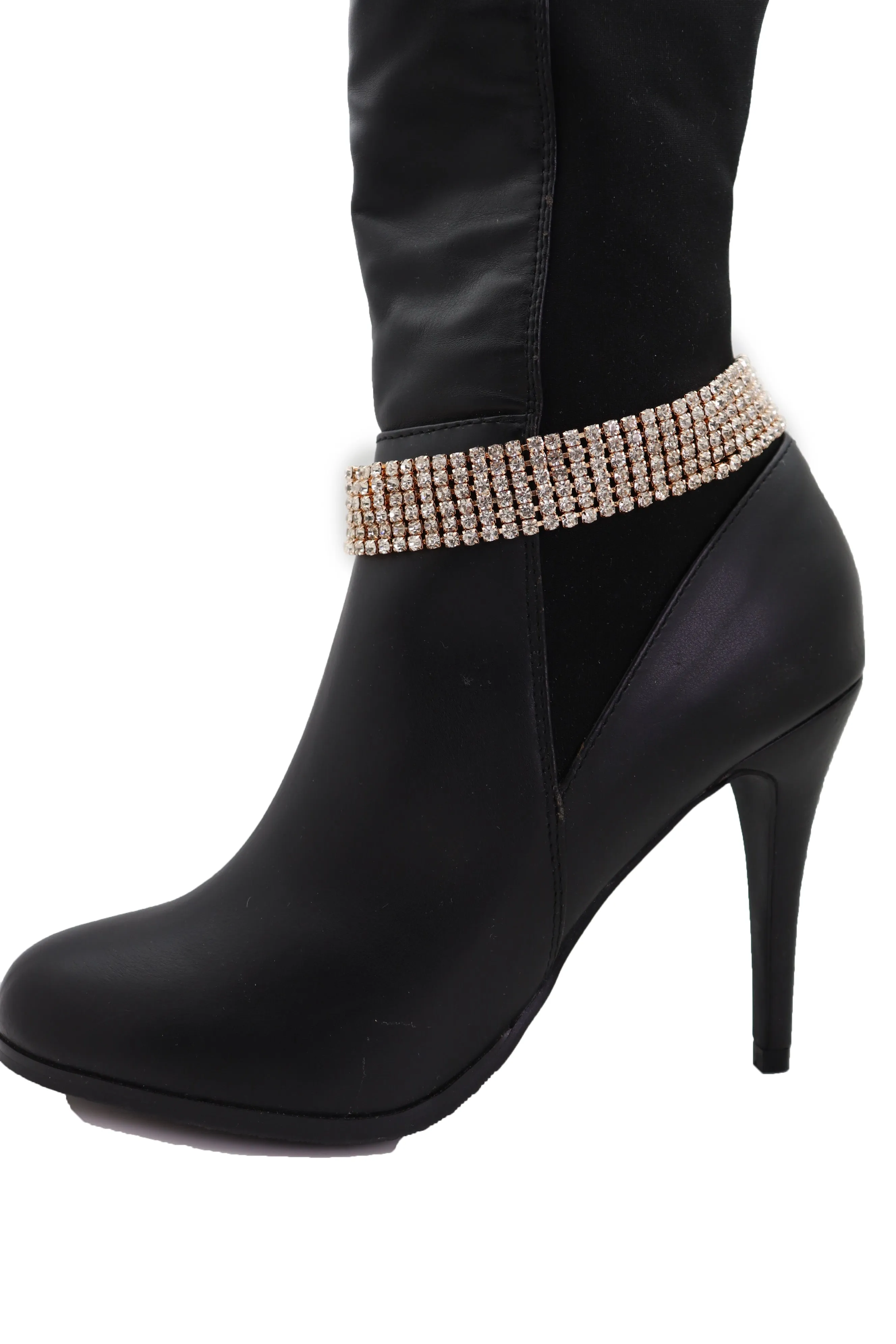 Gold Metal Chain Boot Bracelet Shoe Rhinestones Bling Charm