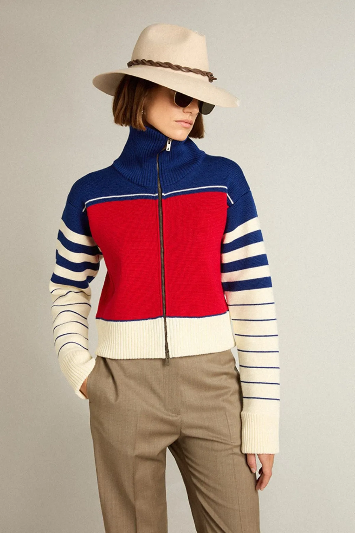 Golden Goose Cropped Ski Knit- Red/ Heritage White/ Blue