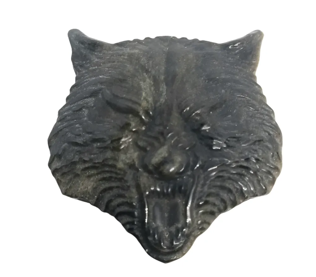 Golden Obsidian Crystal Wolf Head Carving