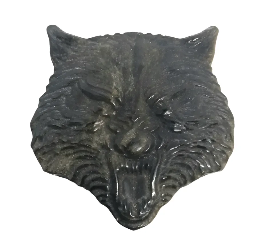 Golden Obsidian Crystal Wolf Head Carving