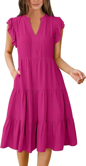 GOLDSTITCH Women's Summer Casual T Shirts Maxi Dress Flowy V Neck Tiered Beach Vacation Sundress 2025 Outfits