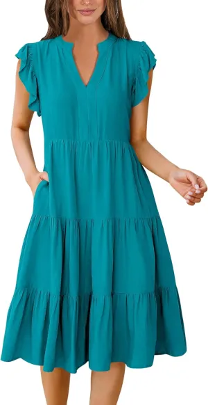 GOLDSTITCH Women's Summer Casual T Shirts Maxi Dress Flowy V Neck Tiered Beach Vacation Sundress 2025 Outfits