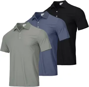 Golf Polo Shirts for Men 3 Pack Short Sleeve Quick Dry Performance Moisture Wicking Workout Polo T-Shirt